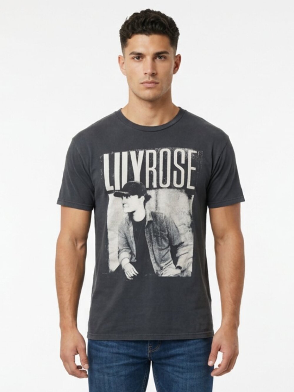 LILYROSE Black Portrait Graphic Music Tee Men Custom Size